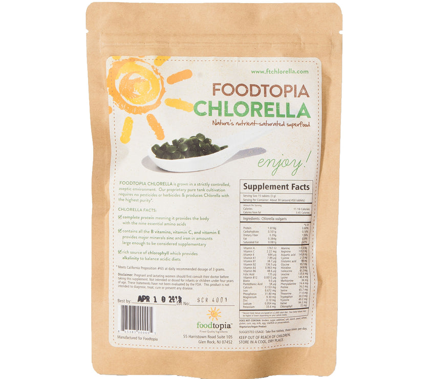 packet of chlorella tablets back view