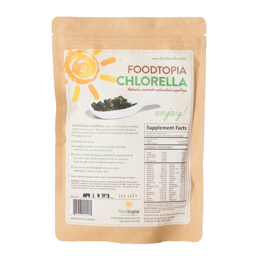 packet of chlorella tablets back view